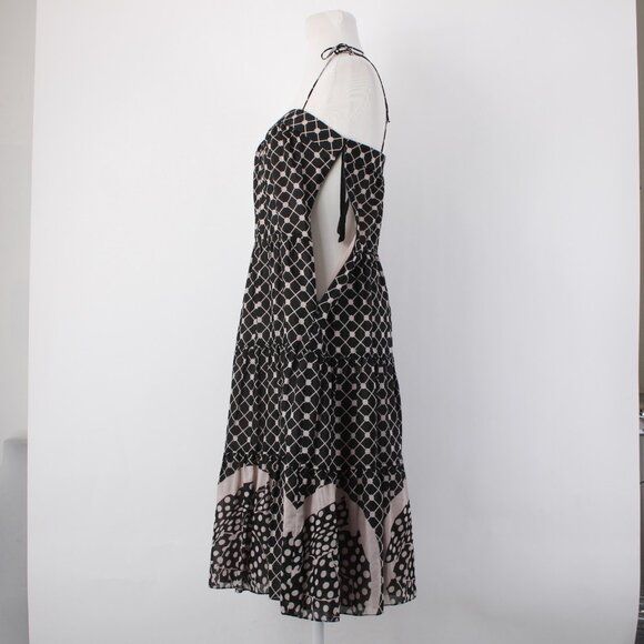 Tocca Dress Sz 4 Black Tan Ruffled Lined Fit Flare Cotton Silk Dress - Picture 16 of 16